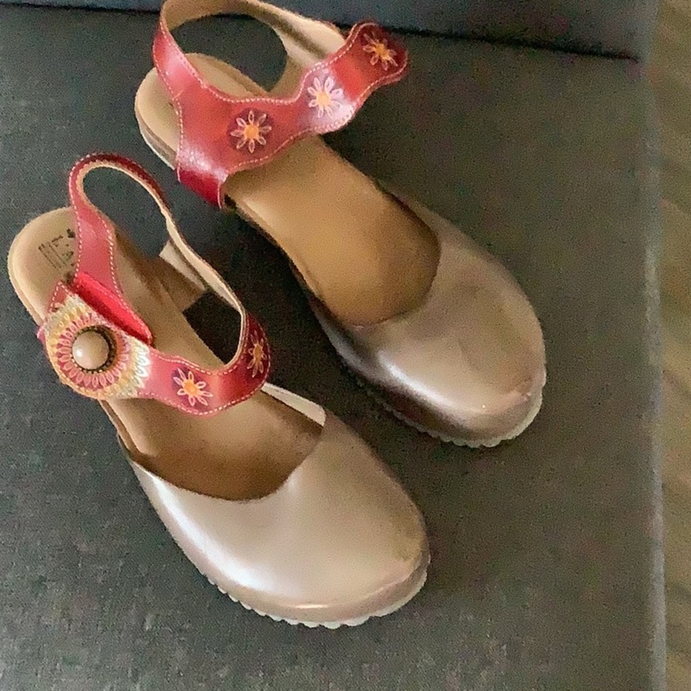 Spring Step L’Artiste taupe with red strap wedge shoe size 40. - Picture 2 of 5